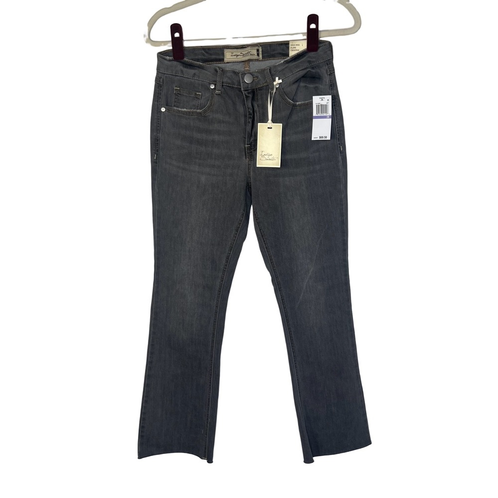 Indigo Saints Premium Denim Gray Wash Jeans High Rise Flare Cropped Size 26 NWT